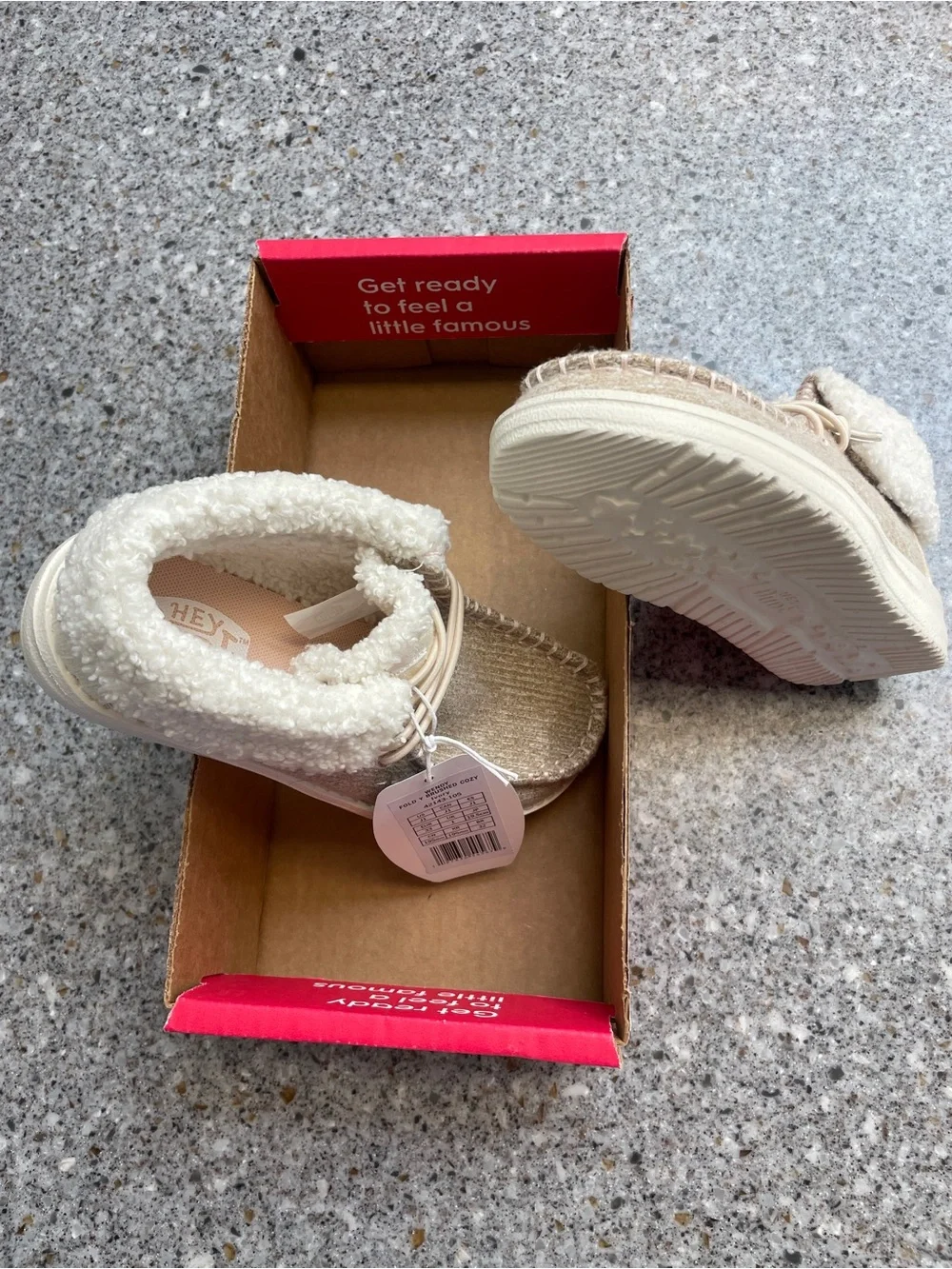 Hey Dude Kids Beige Sherpa-Lined Slip-Ons
